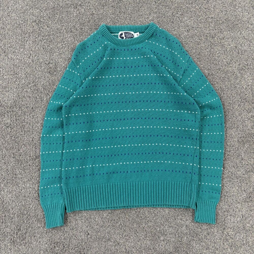 Vintage 90s Castine Harbor Knit Sweater Green Patterned Made in USA - Adult XL